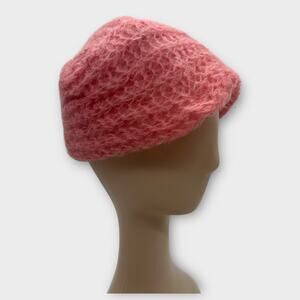 Vintage Italian Pink Crochet Wool Mohair Back Swept Hat Medium Womens